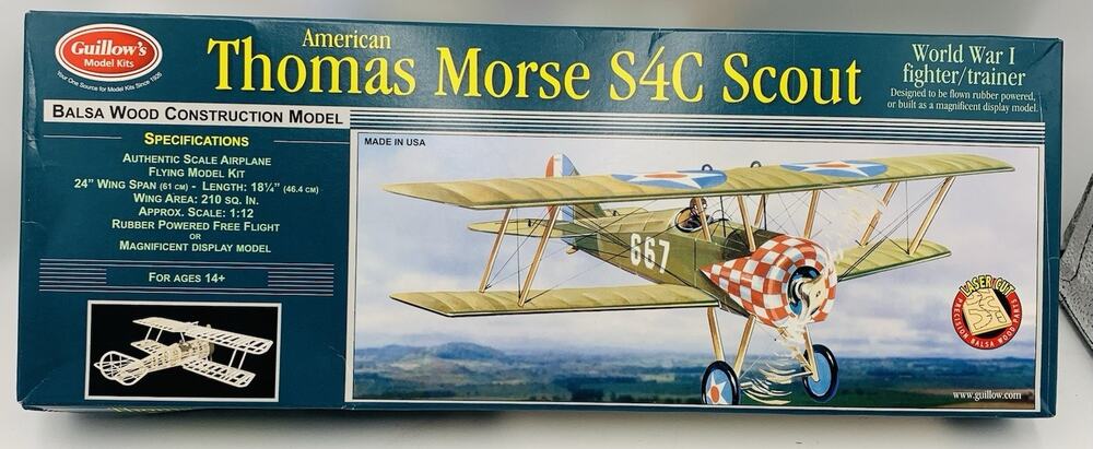 Balsa Wood Flying Model Airplane Kit, Guillow's Thomas Morse Scout WWI GUI-201